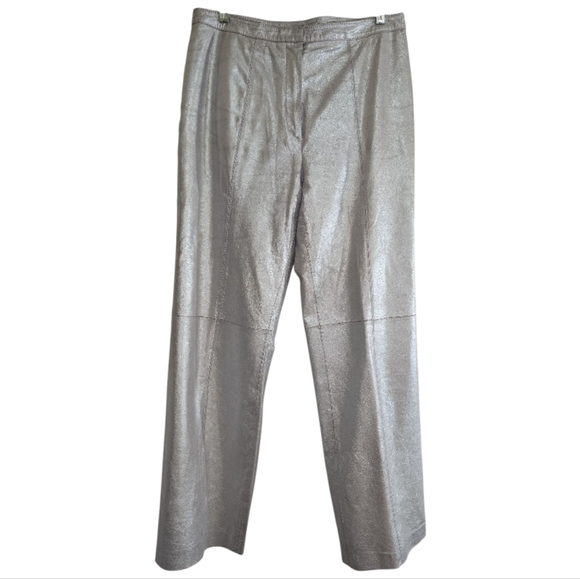 Vintage Silver Glitz Leather Straight Leg Pants Size 12 Randolph Duke 80s - Picture 1 of 8